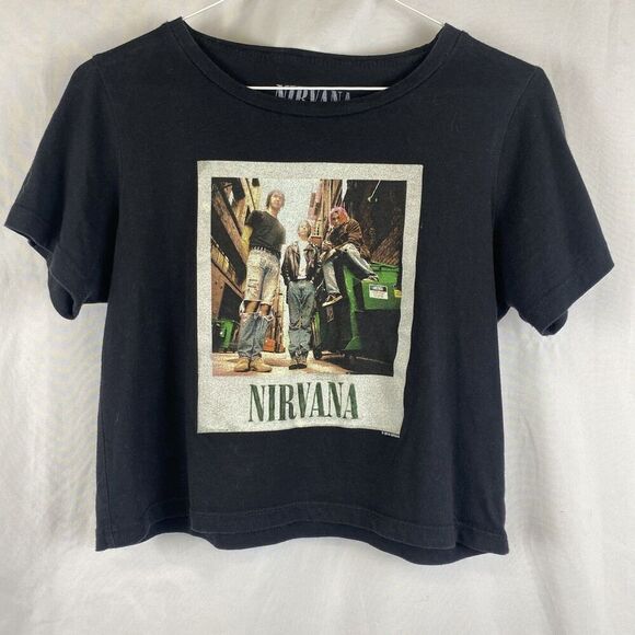 Nirvana Black Baby Tee 100% cotton Size Small band tee 90's Y2K grunge - Picture 1 of 6